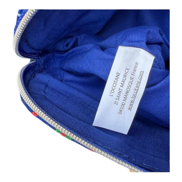 L'occitane Christmas Holiday Makeup Cosmetic Travel Bag Cotton Zippered Blue - Picture 4 of 5